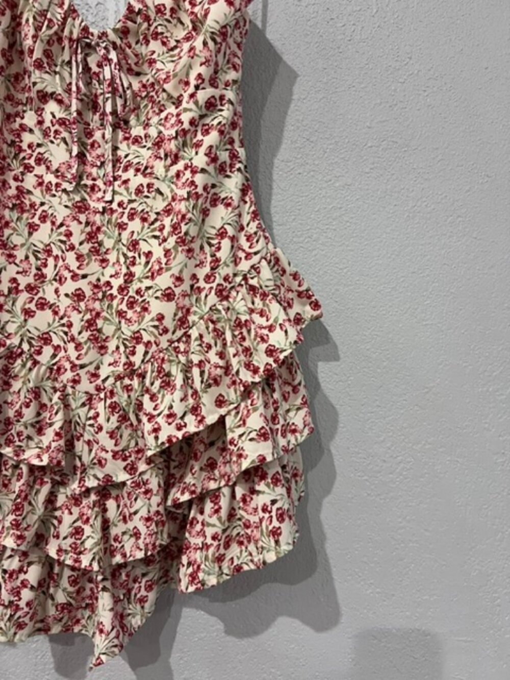 Forever 21 Floral Tiered Ruffle Mini Dress Tie-Front Cutout Back - Medium